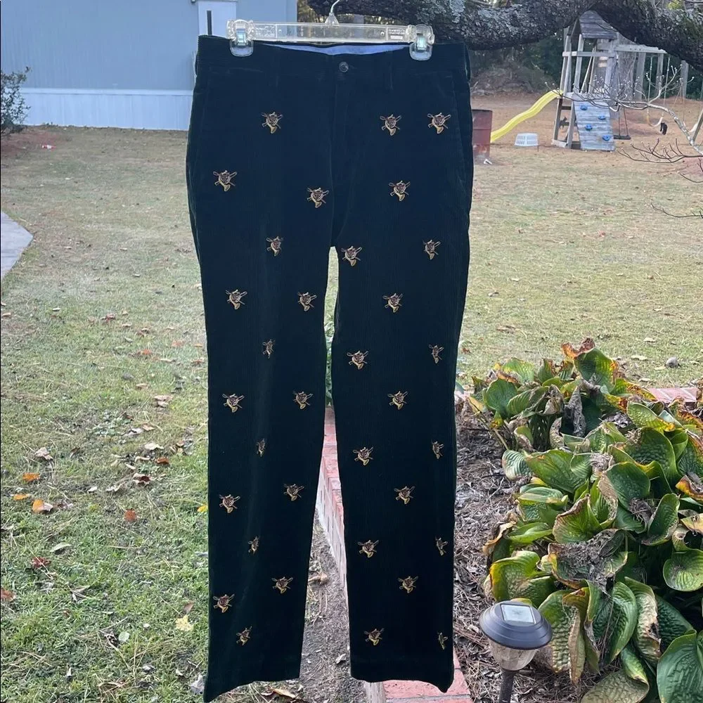 POLO Ralph Lauren Dark Hunter Green Corduroy Pants Fox & Horns 30” x 32” approx
